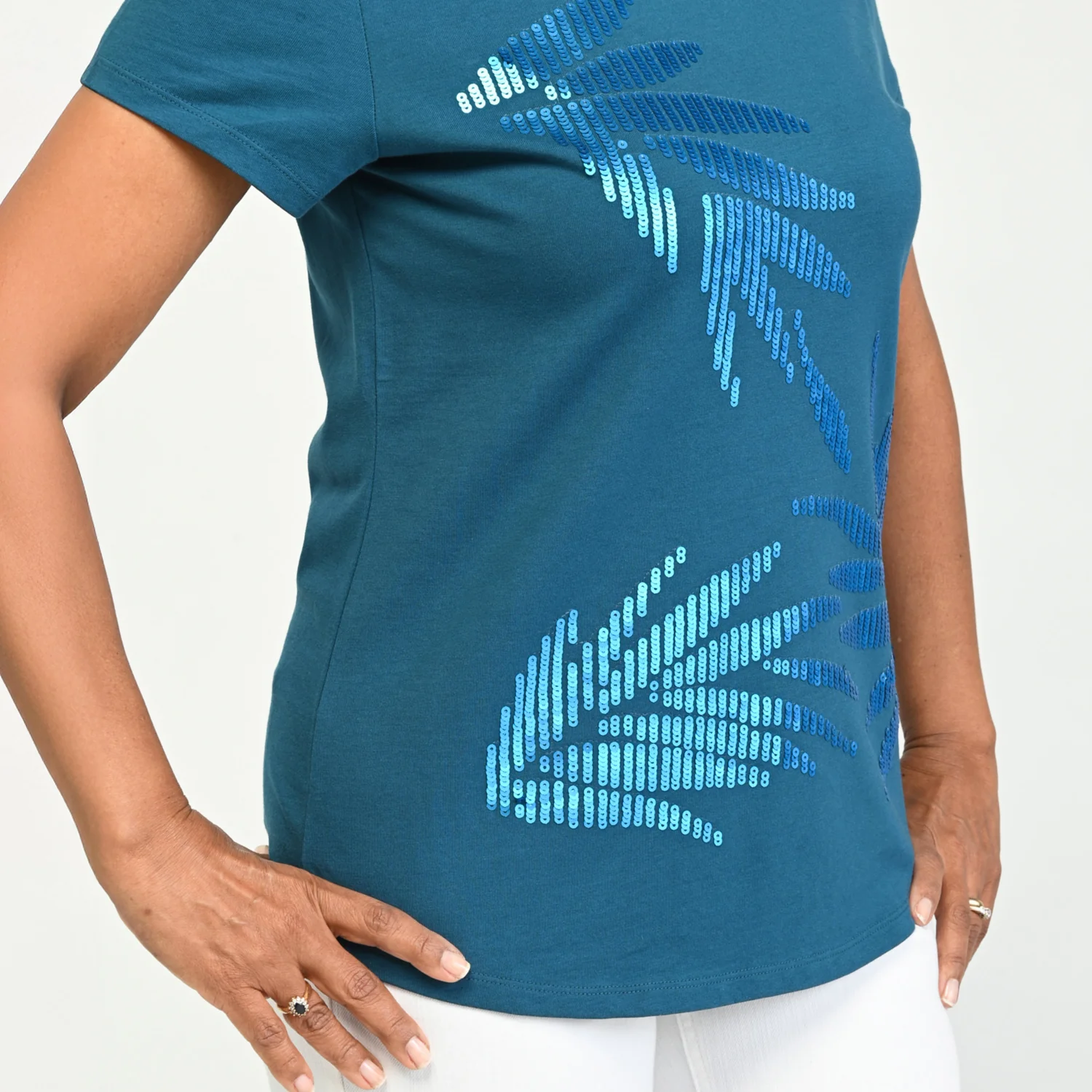 Sequined Palm Scoop Neck Tee - Image 4