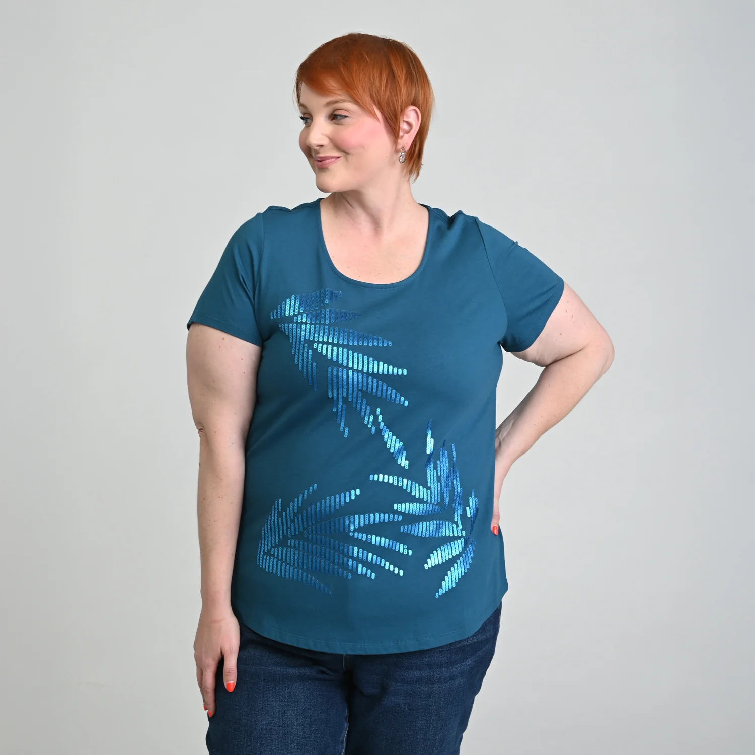 Sequined Palm Scoop Neck Tee - Image 5
