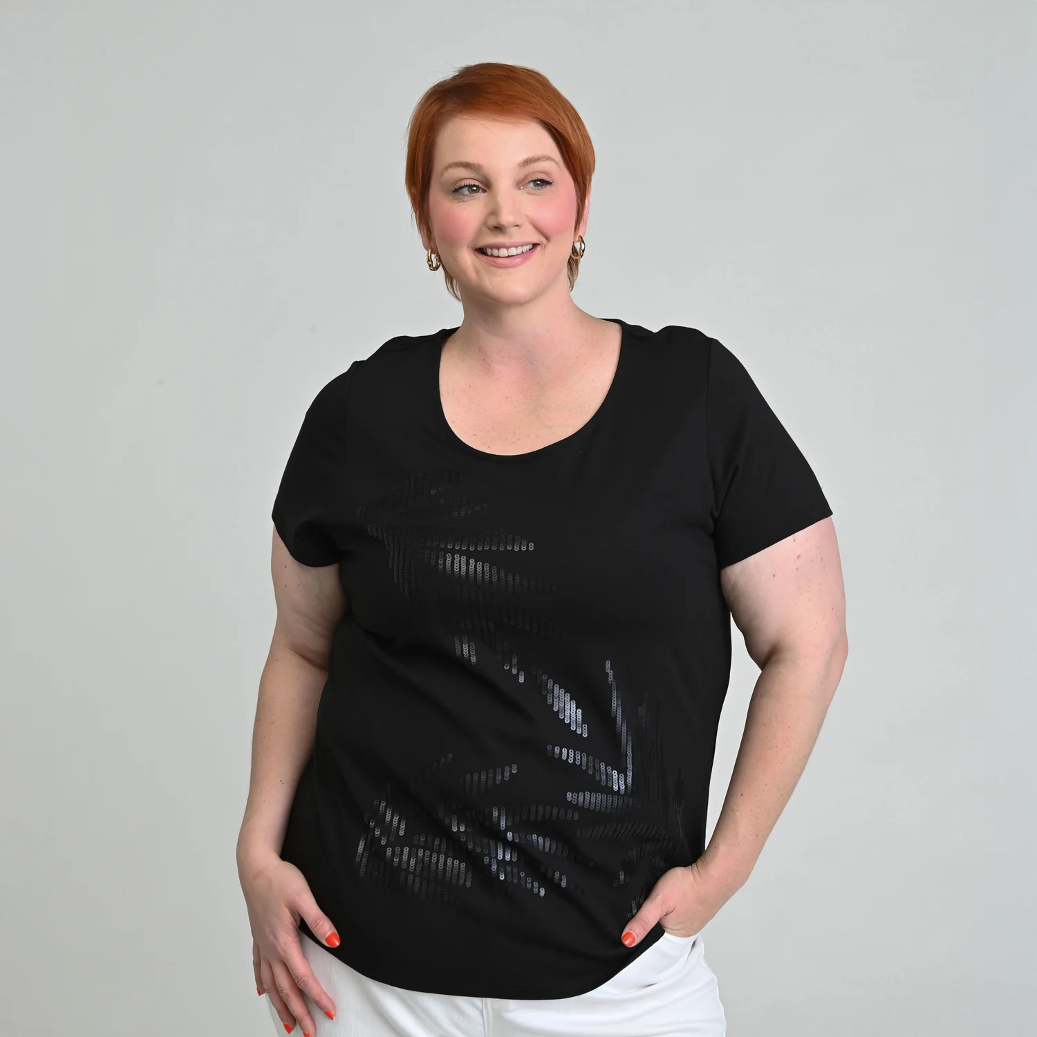 Sequined Palm Scoop Neck Tee - Image 6