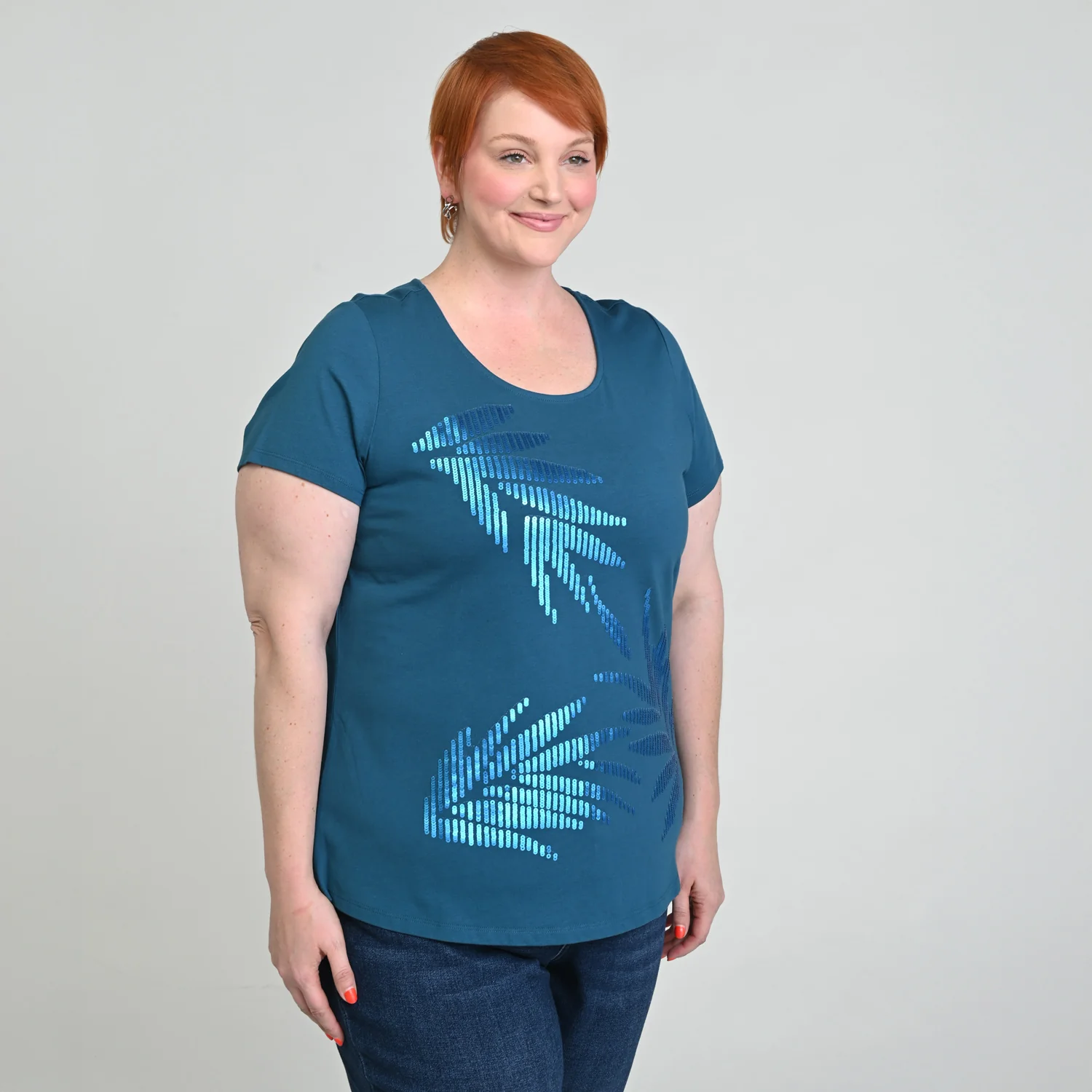 Sequined Palm Scoop Neck Tee - Image 8