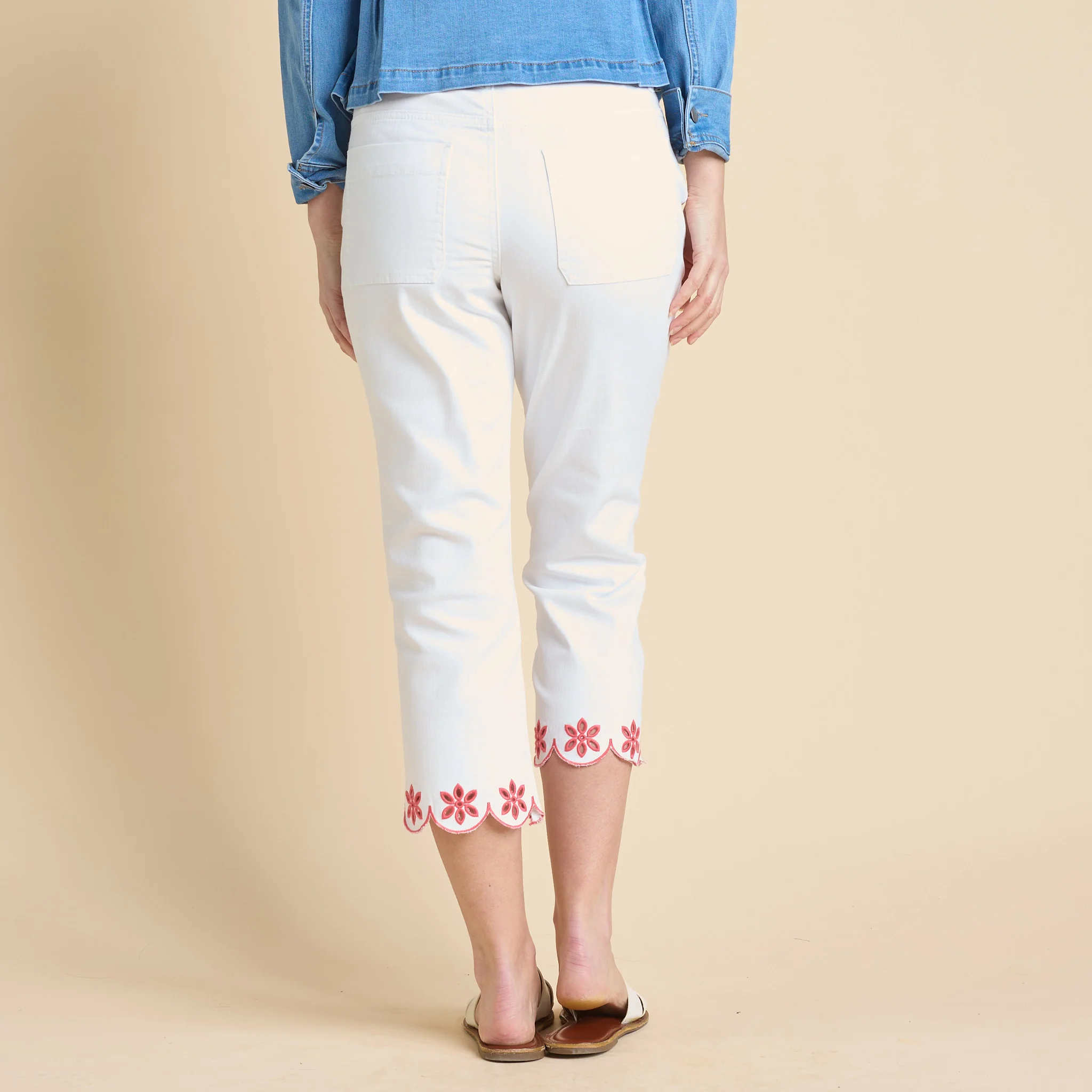 Shaped Fit Embroidered Scallop Hem Cropped Jean - Image 3