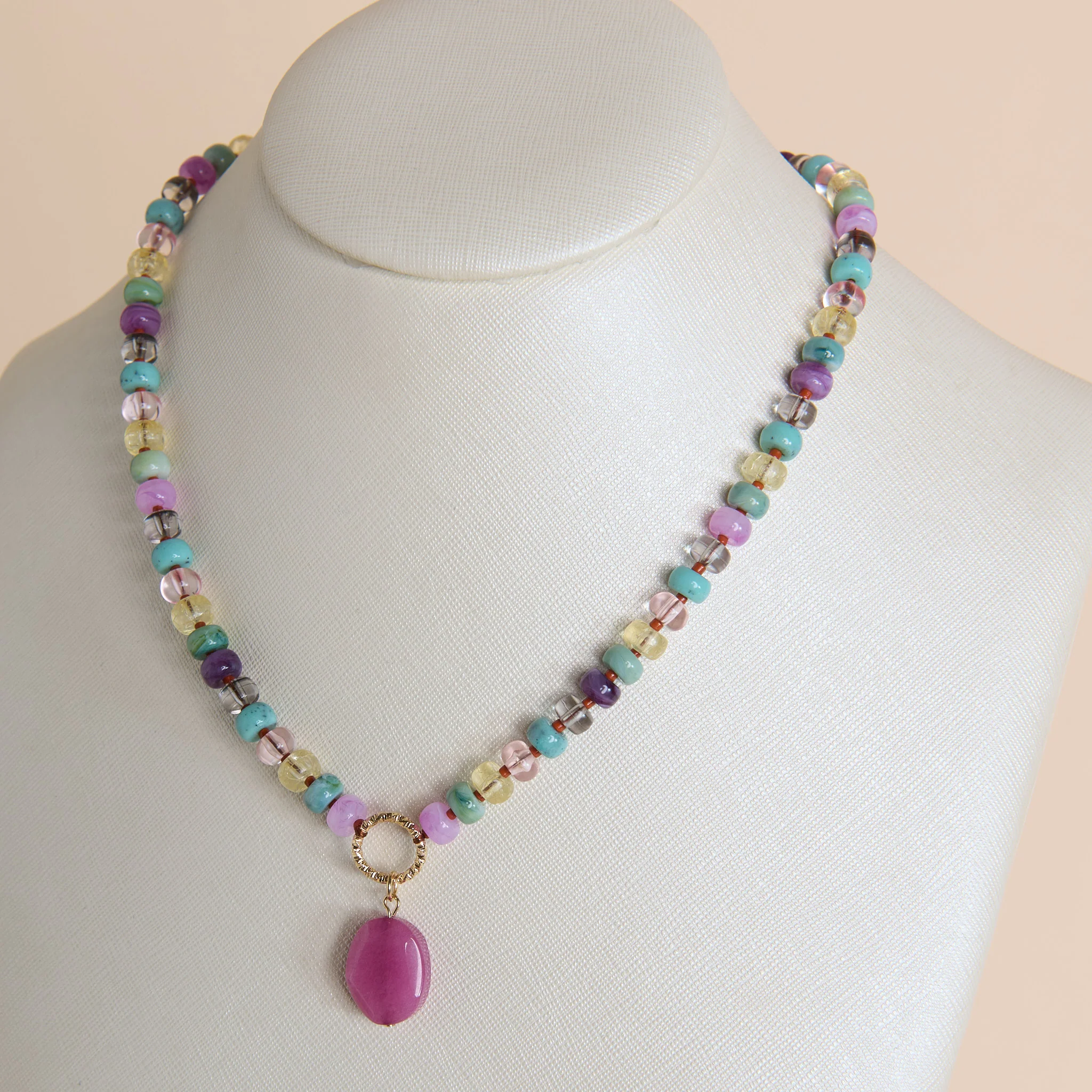 Short Multi Colored Beaded Purple Pendant Necklace - Image 2