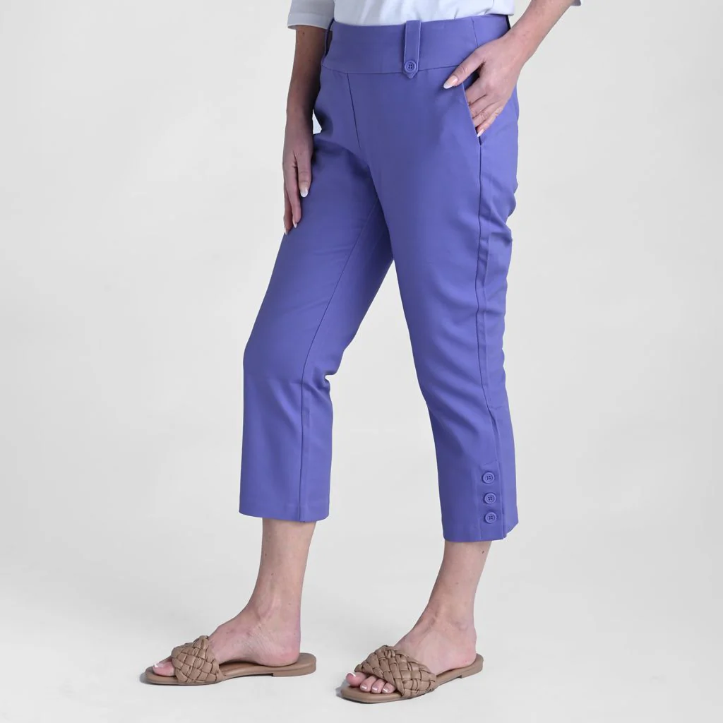 Signature Slimming Button Detail Pull On Capri - ASTER VIOLET - Image 3