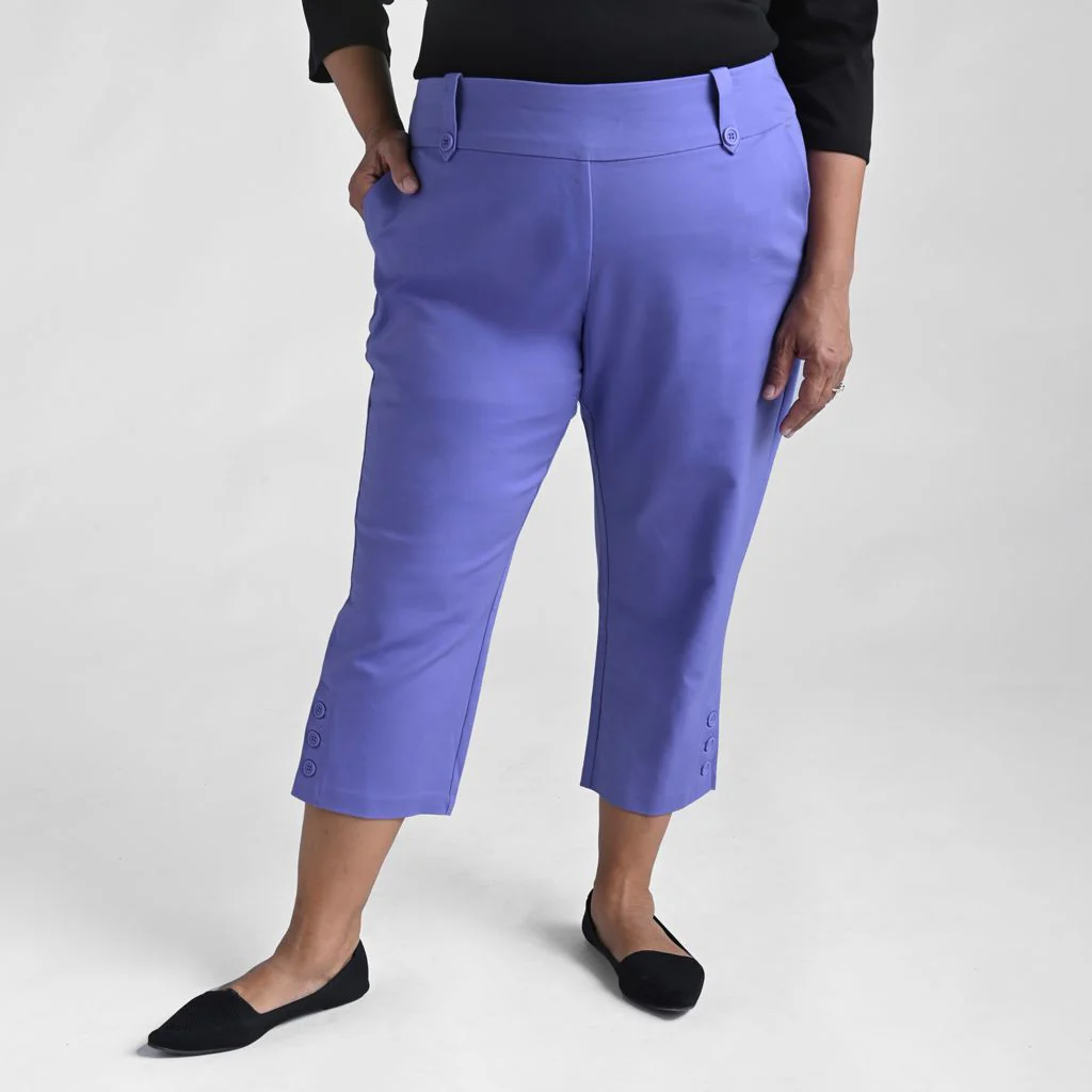 Signature Slimming Button Detail Pull On Capri - ASTER VIOLET - Image 4