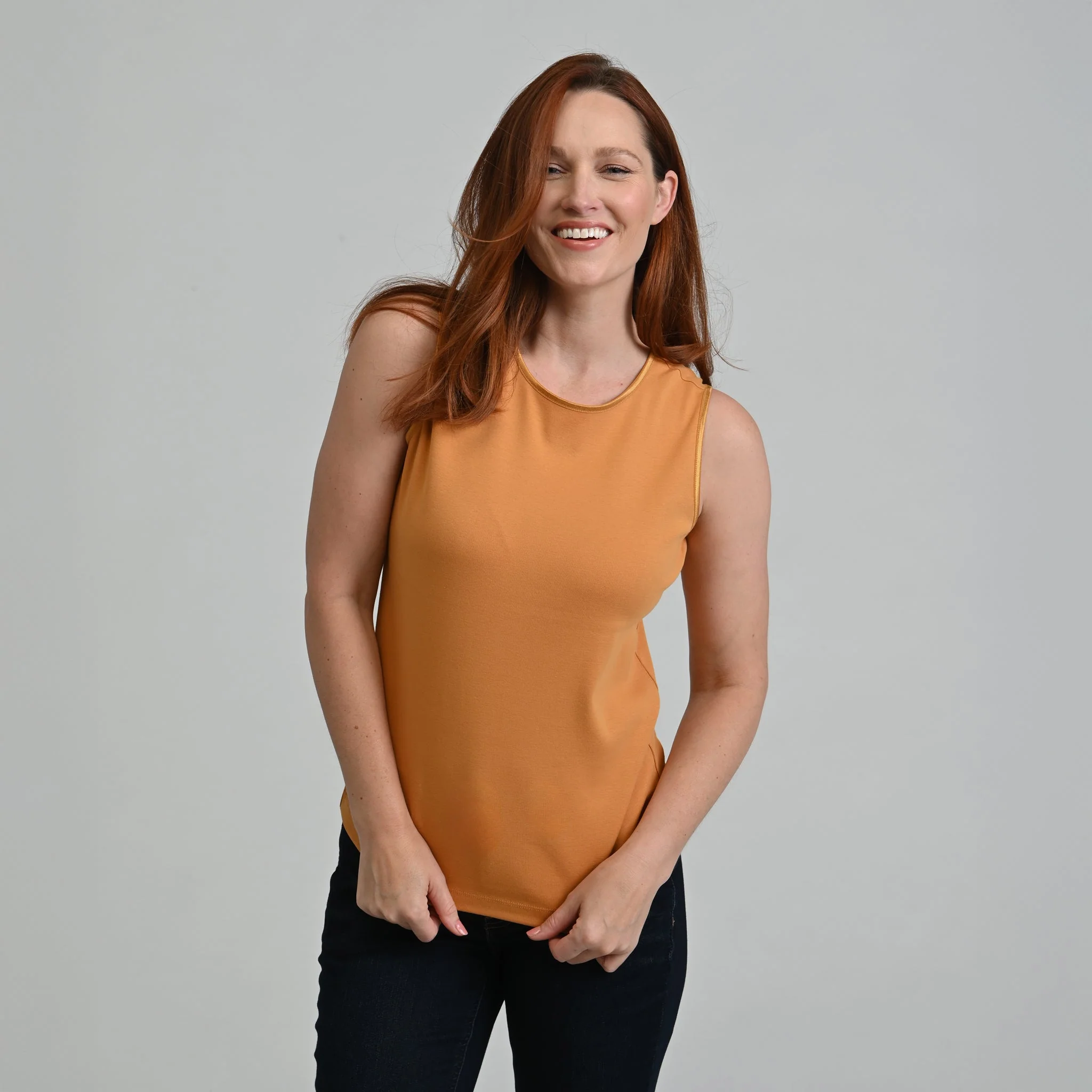 Sleeveless Crew Neck Satin Trim Missy Perfect Tank - Image 3