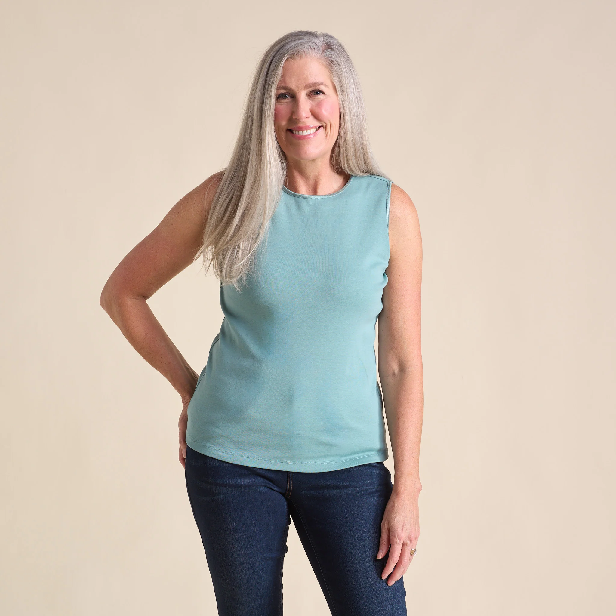 Sleeveless Crew Neck Satin Trim Missy Perfect Tank