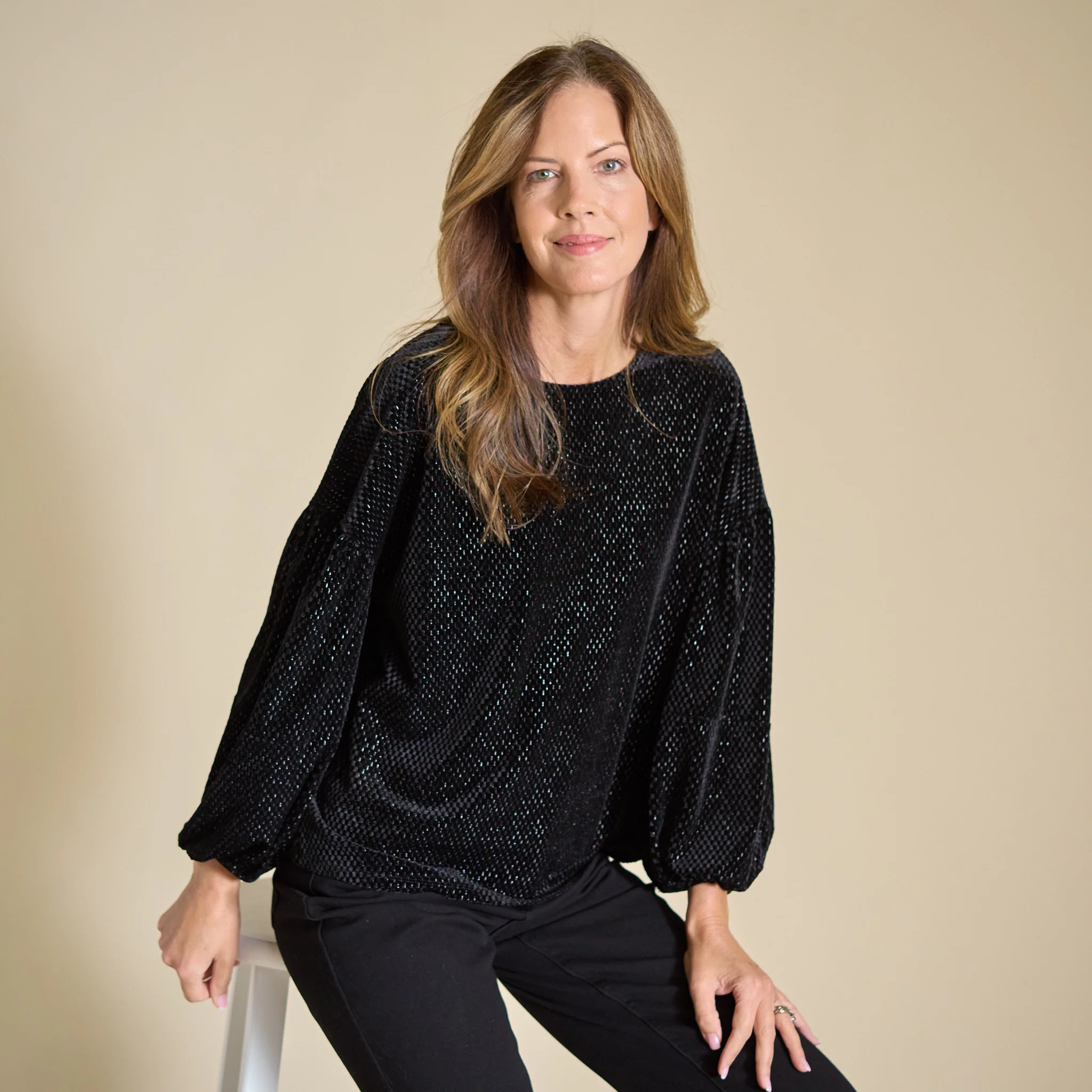 Sparkle Velvet Long Sleeve Top - Image 3