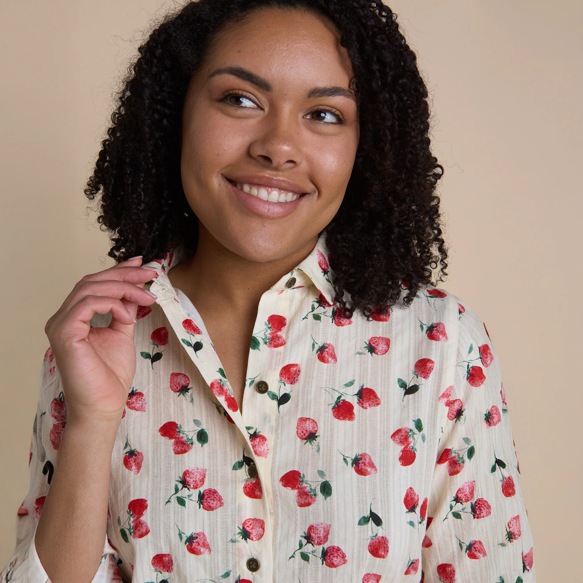 Strawberry Print Textured Button Front Shirt - Image 6