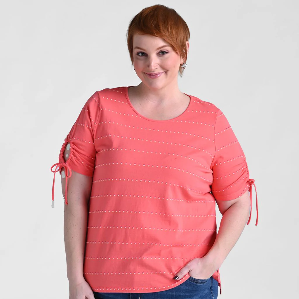 Textured Dot Striped Tie Sleeve Top - Image 11
