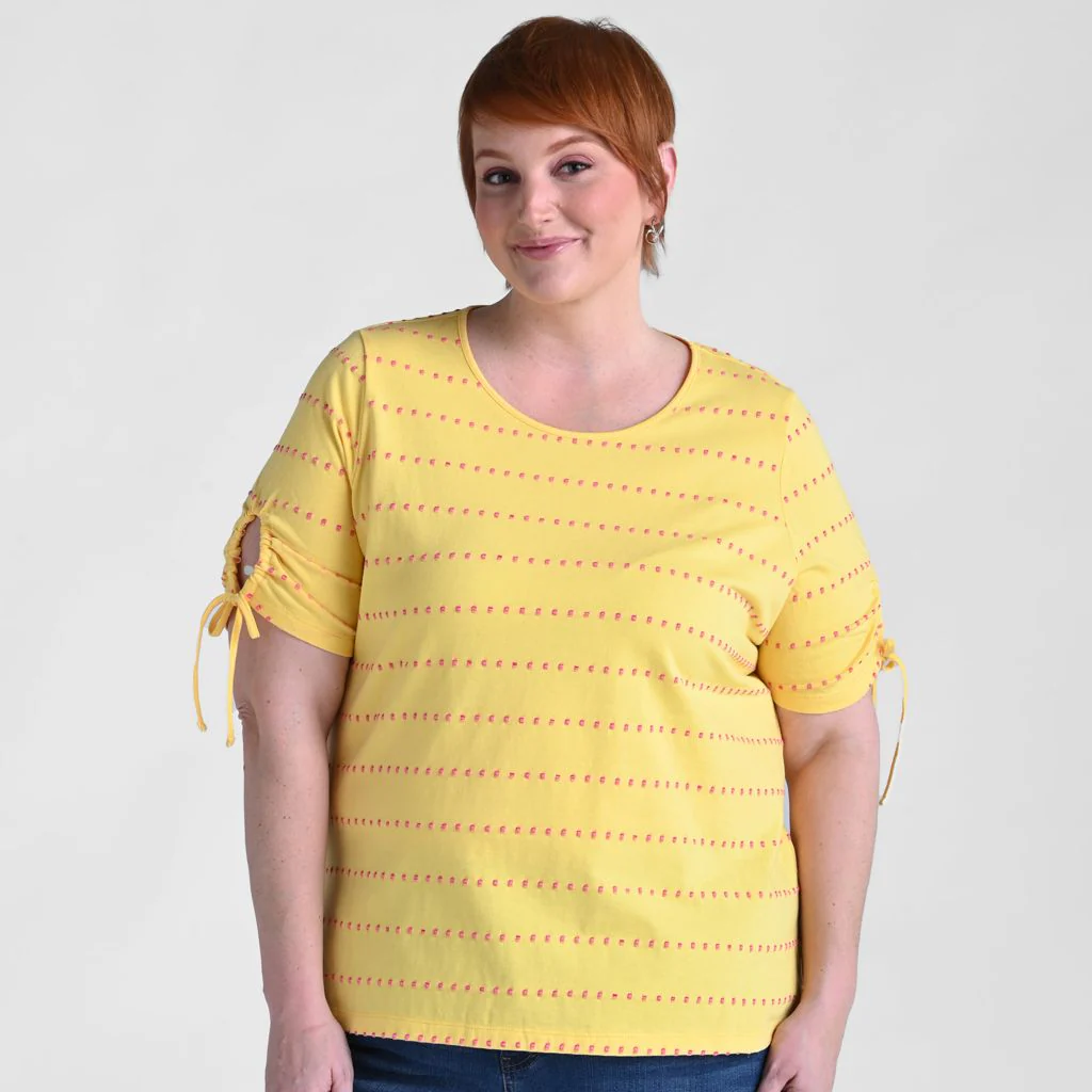 Textured Dot Striped Tie Sleeve Top - Image 12