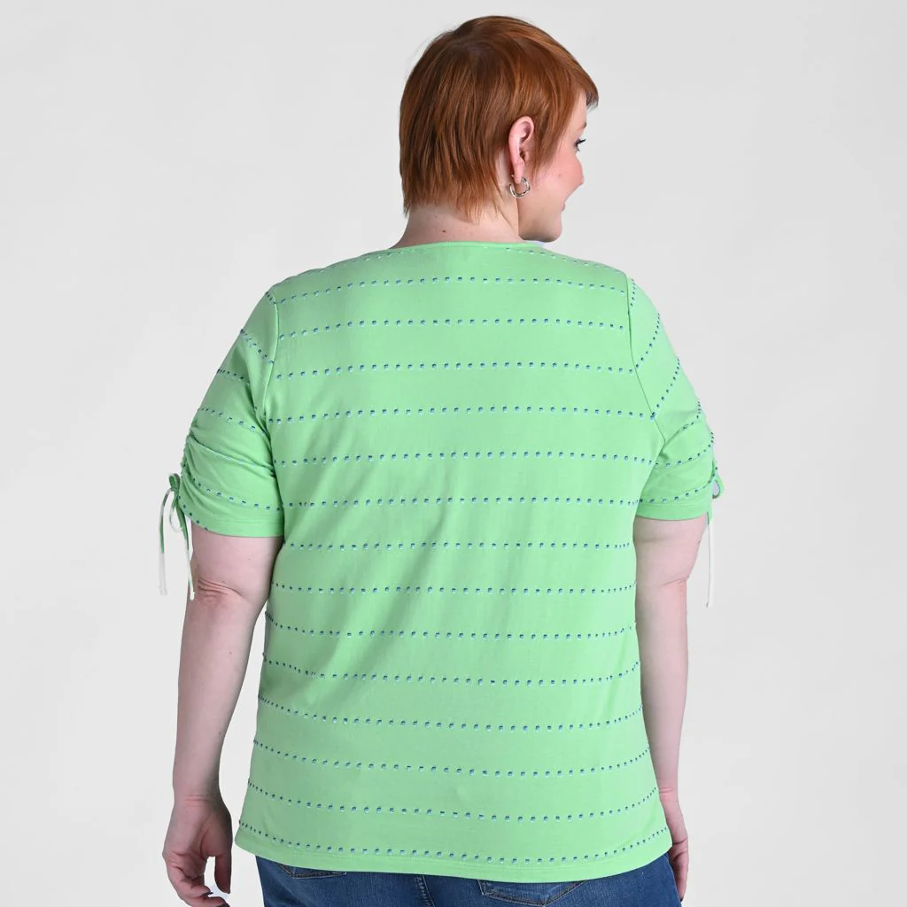 Textured Dot Striped Tie Sleeve Top - Image 13
