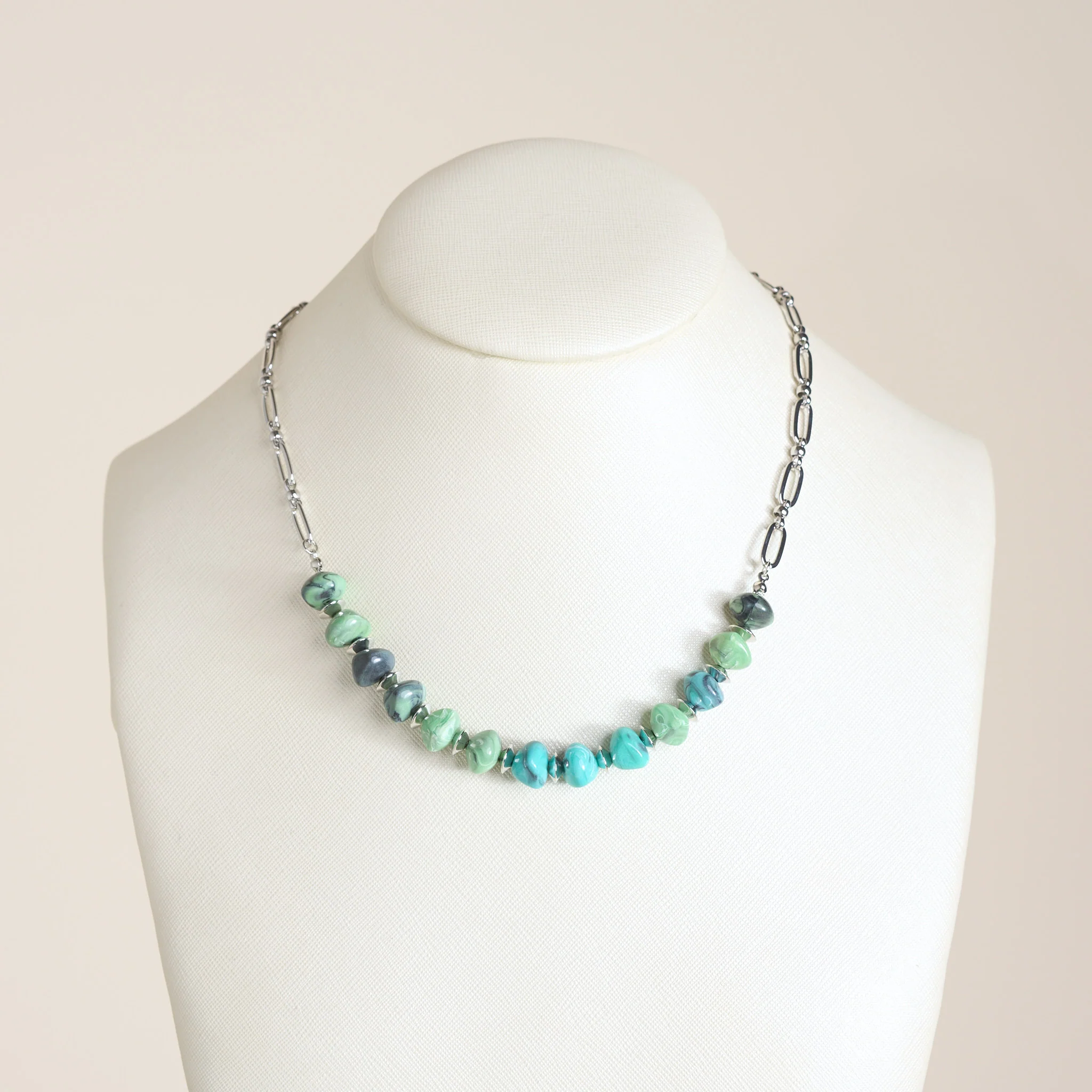 Turquoise Half Beaded Paperclip Necklace