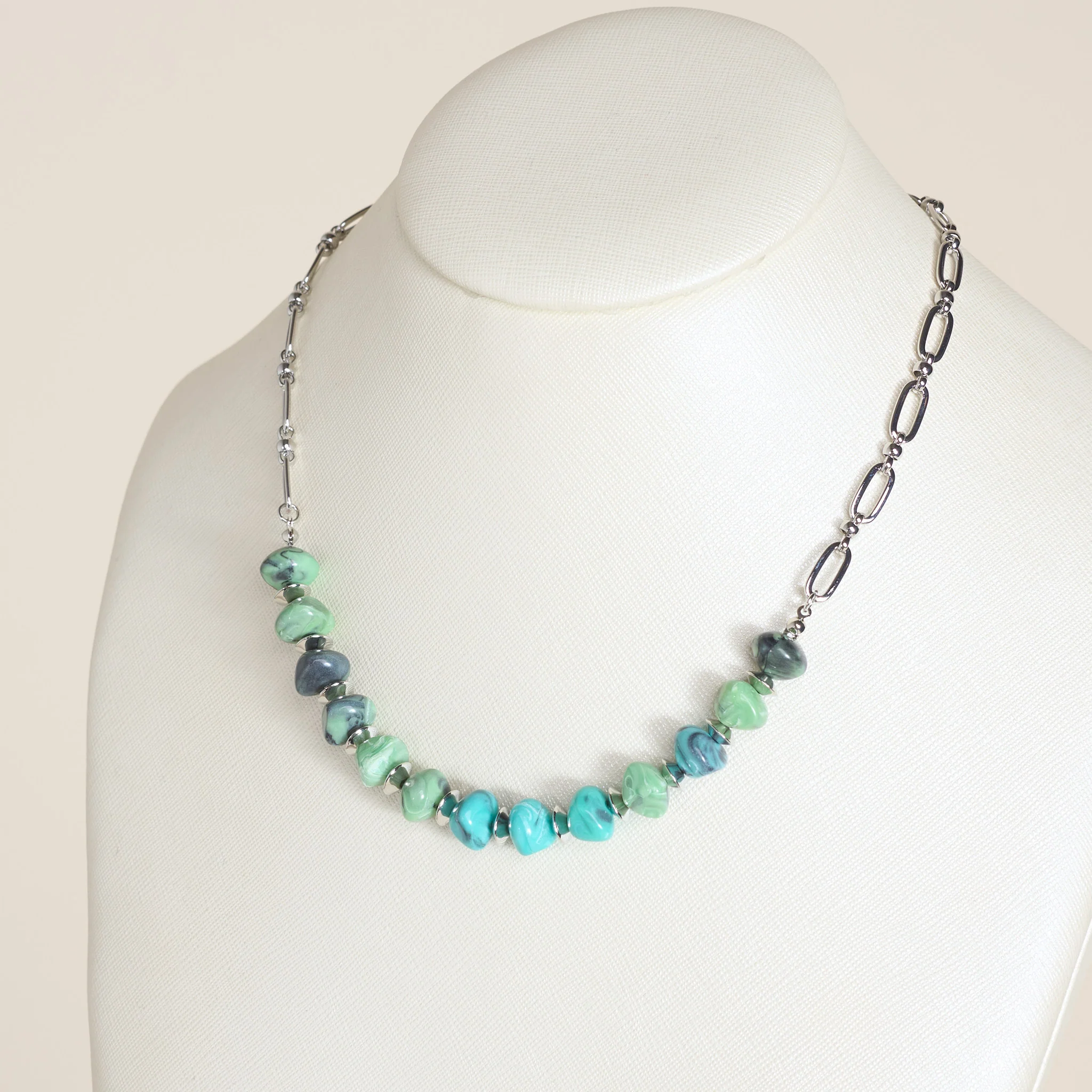 Turquoise Half Beaded Paperclip Necklace - Image 2