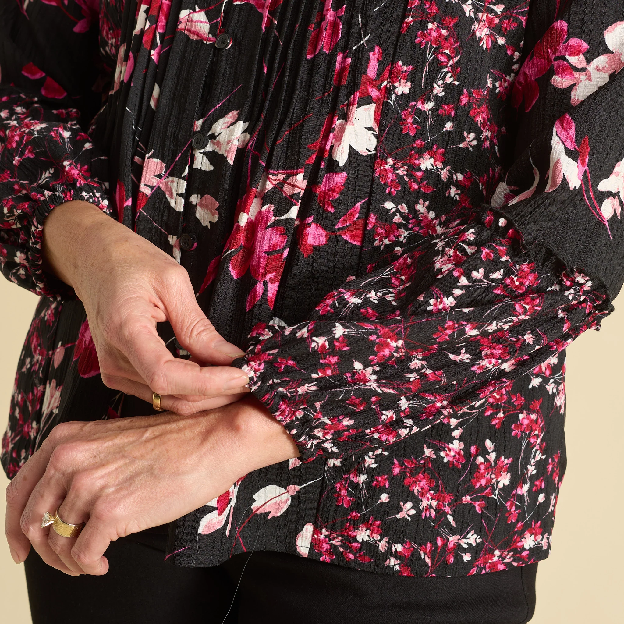 Botanical Floral Print Pleat Detail Long Sleeve Blouse - Image 6