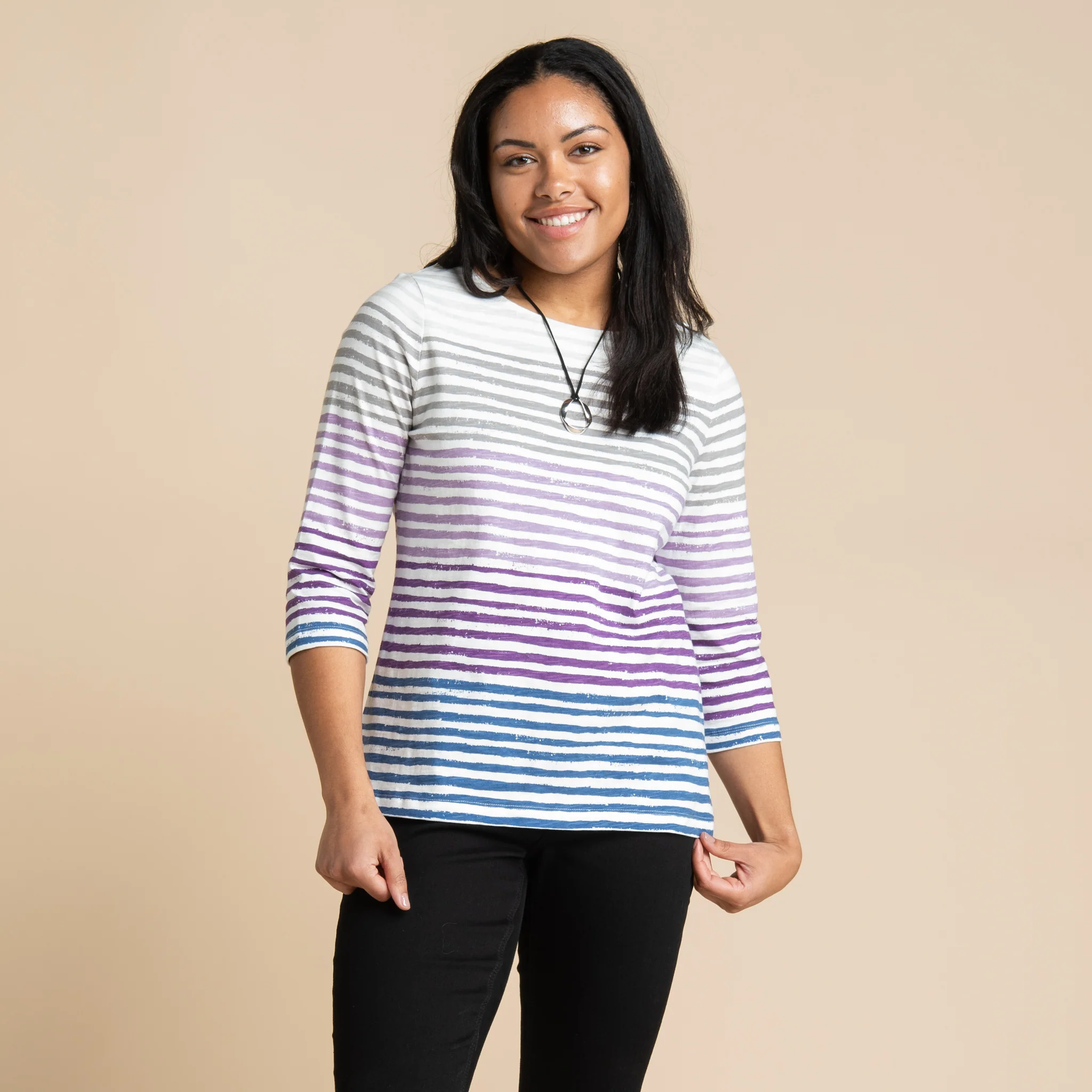 Ombre Stripe Boatneck Tee - Image 3