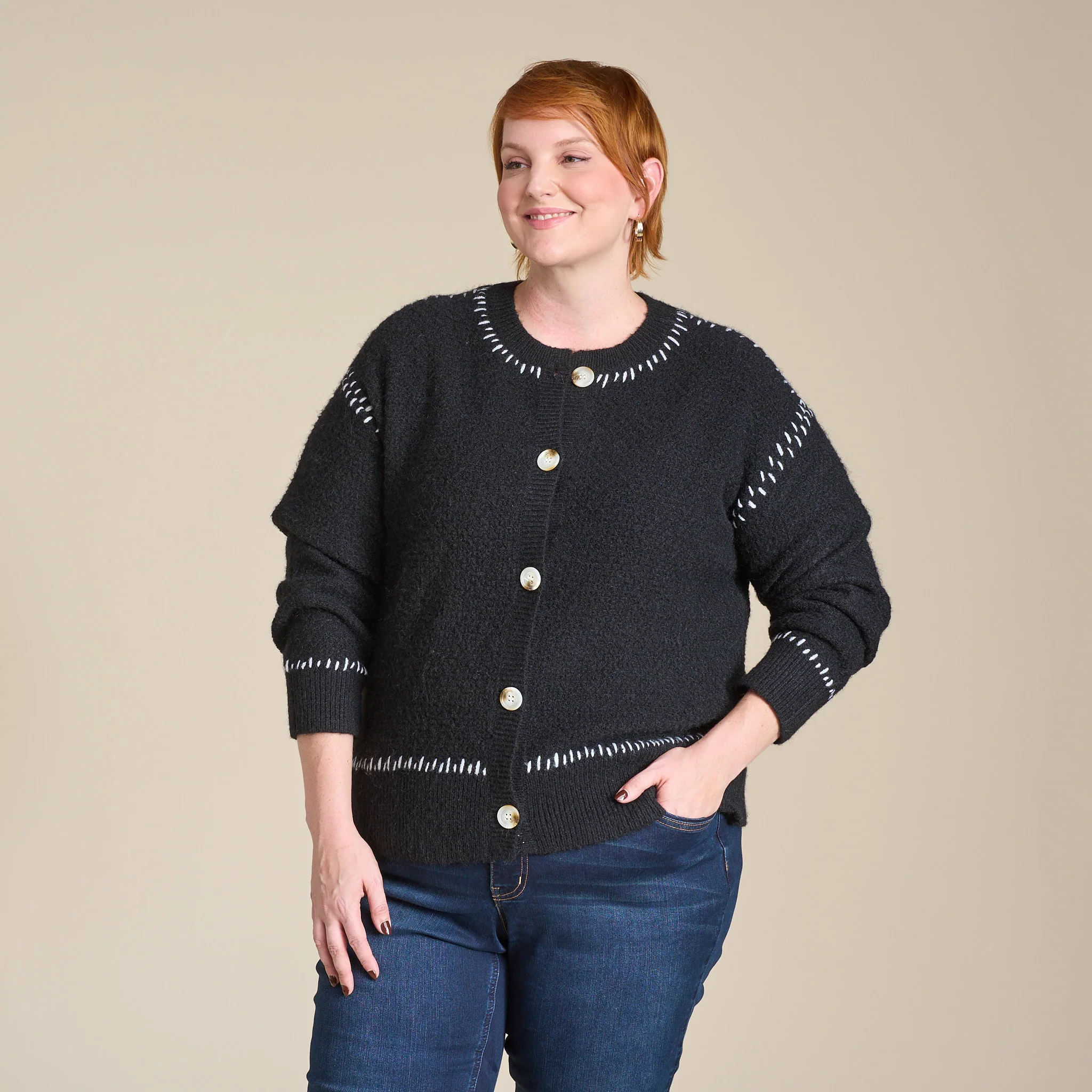 Whipstitch Button Front Cardigan - Image 7