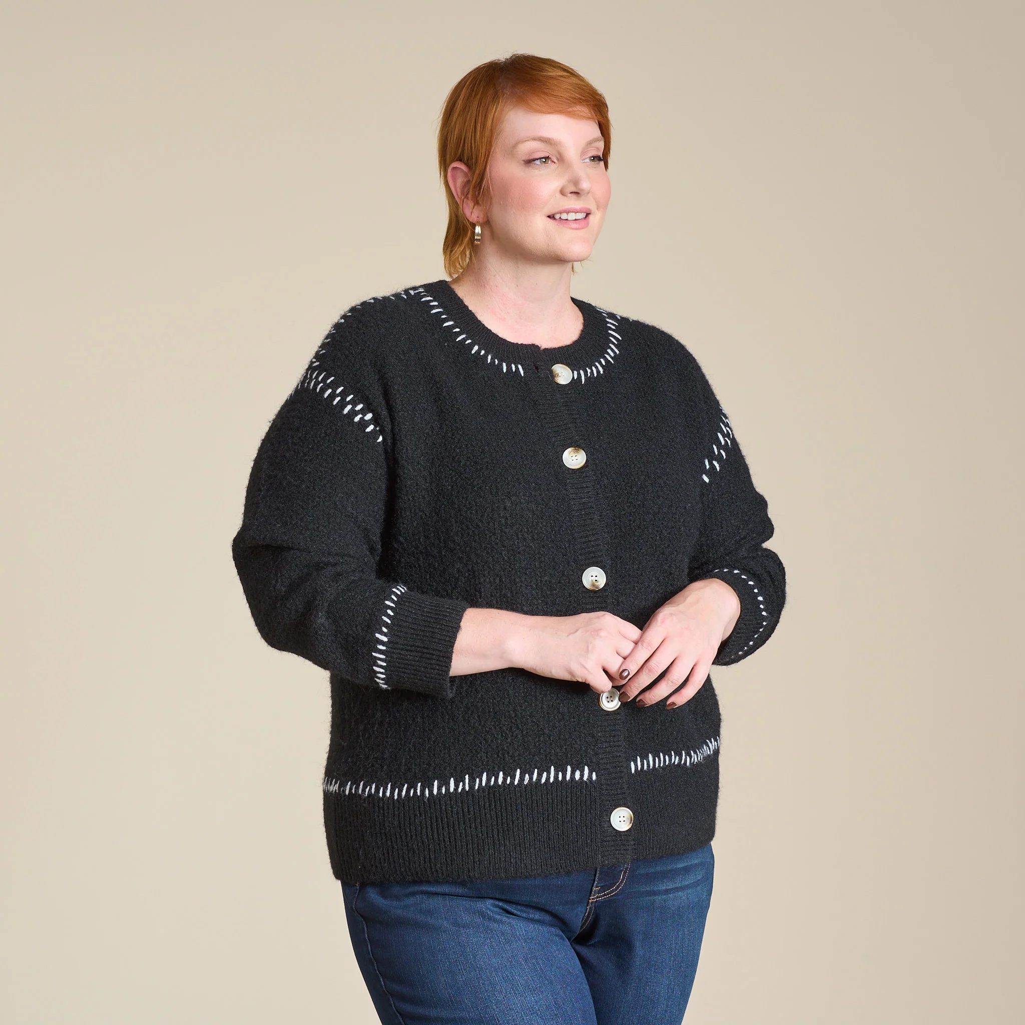 Whipstitch Button Front Cardigan - Image 9